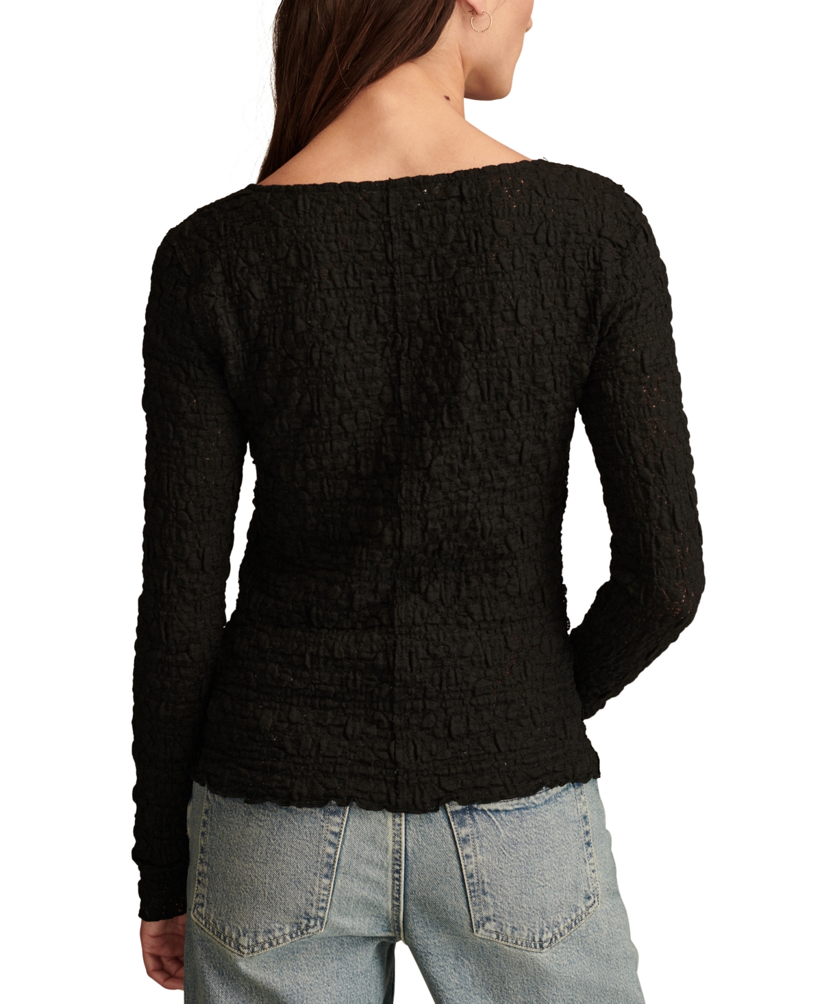 Lucky Brand Women's Textured-Lace Square-Neck Top