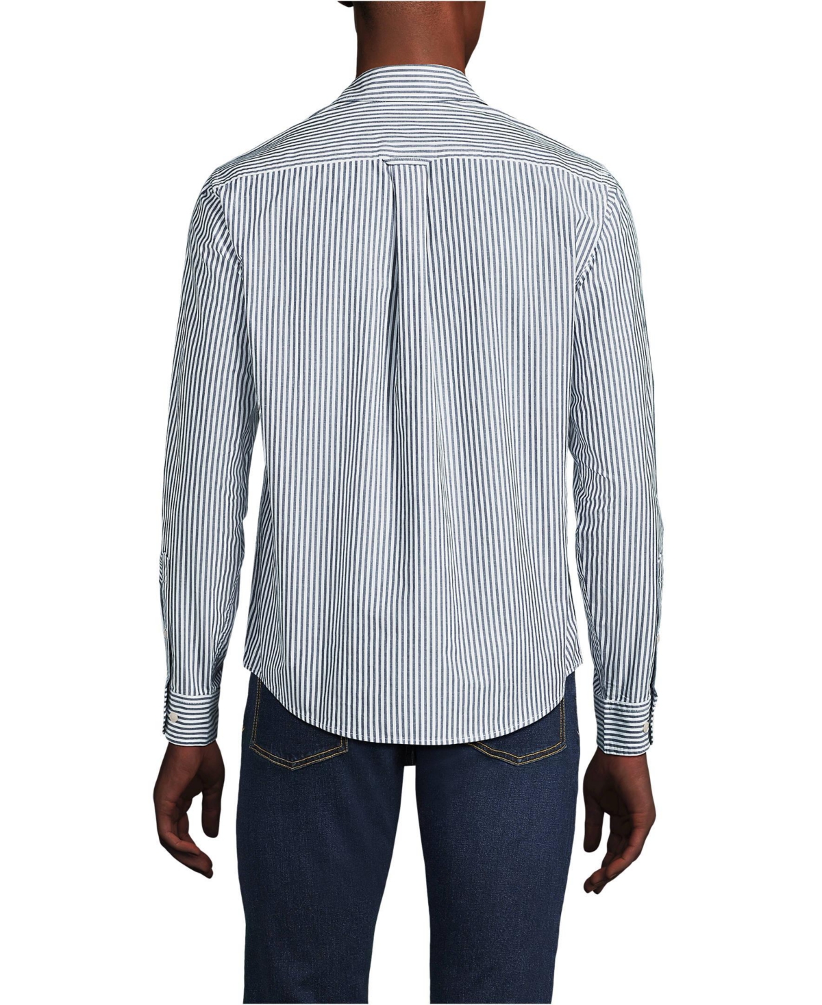 Lands' End Big & Tall Traditional Fit Essential Lightweight Poplin Shirt -white stripes