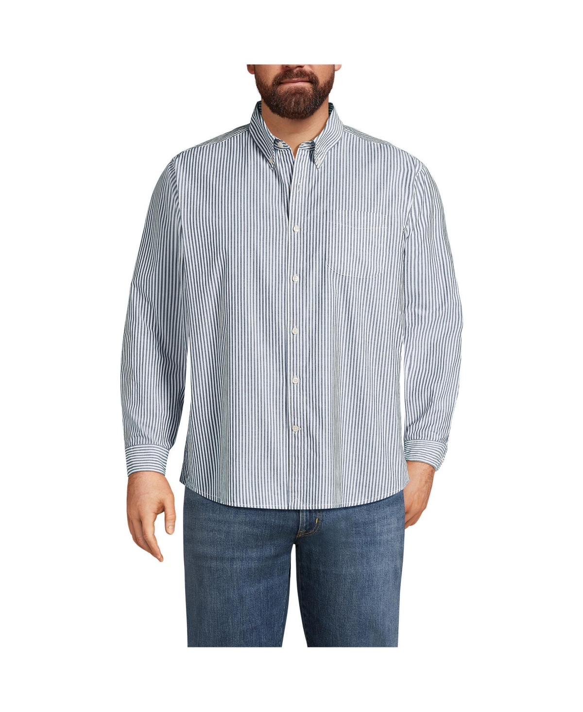 Big & Tall Traditional Fit Essential Lightweight Poplin Shirt - Deep sea navy/white stripes