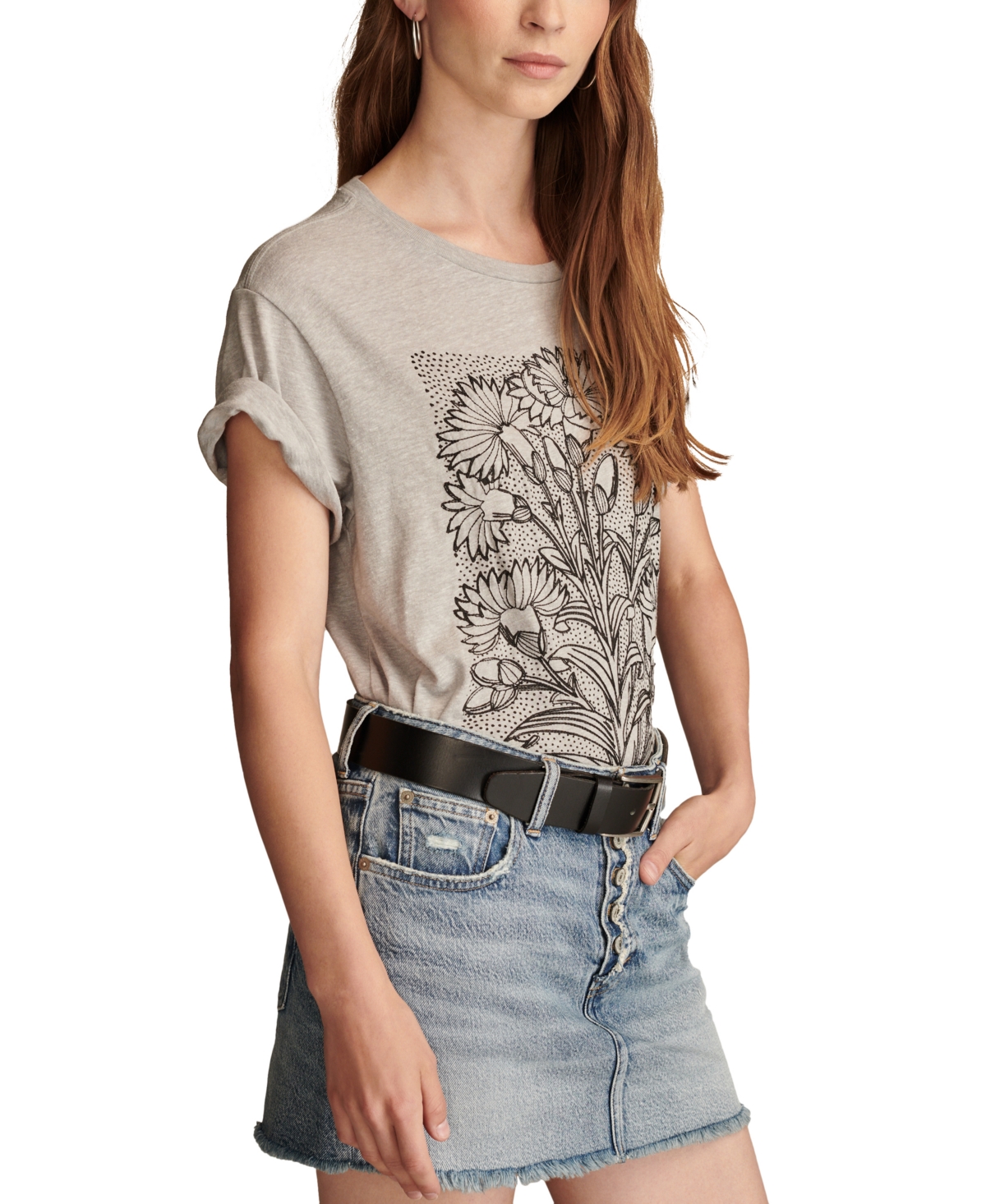 Lucky Brand Women's Floral Embroidered Cotton Boyfriend T-Shirt