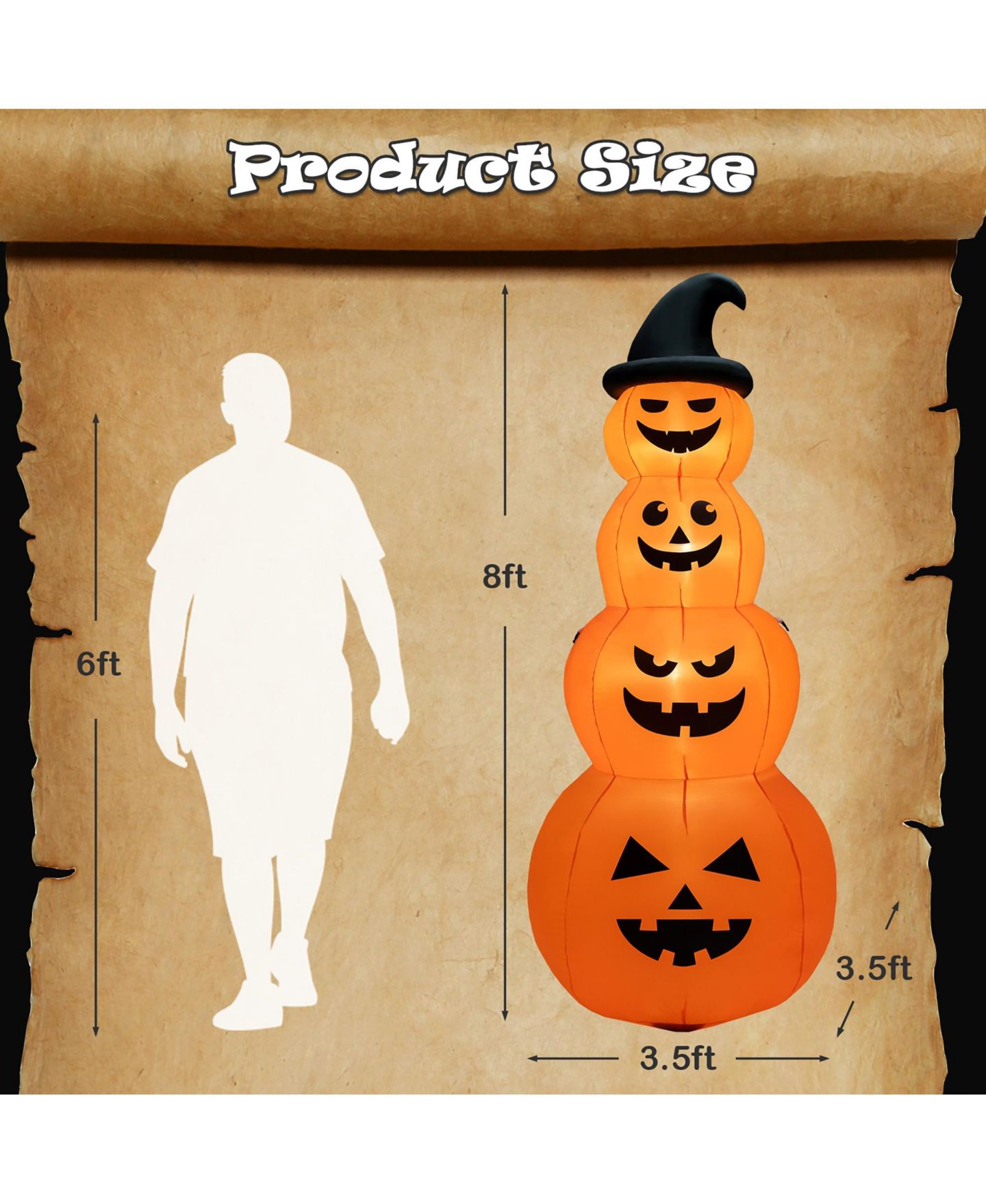 Детская игрушка VEBREDA 8 Feet Inflatable Halloween Pumpkins Stack with Built-in LED Lights, цвет: Оранжевый — фото 2