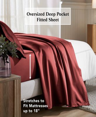 650-TC Egyptian Cotton Solid Deep Pocket Sheet Set, Twin XL