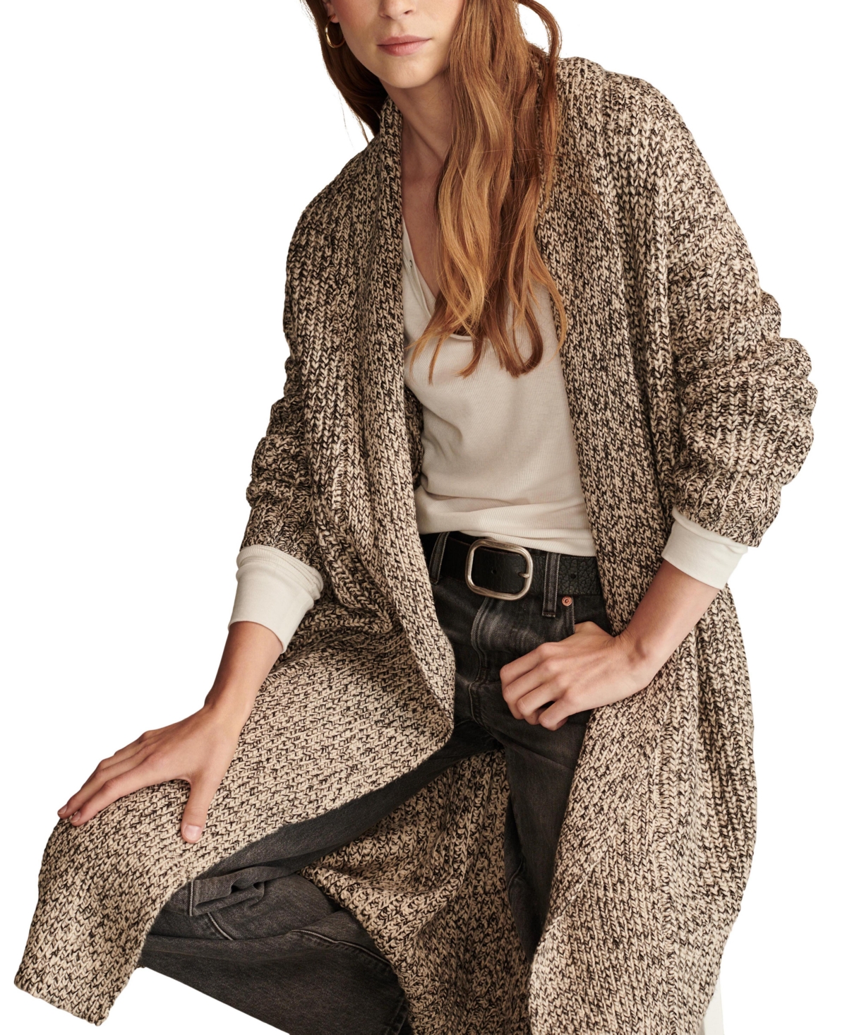 Lucky Brand Women's Marled Knit Open-Front Longline Cardigan