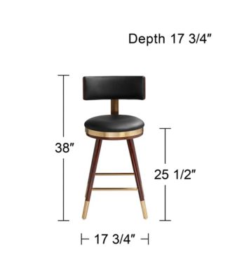 Parker Walnut Metal Bar Stool Brown Gold 25 1/2" High Modern Black Leather Cushion with Backrest Footrest for Kitchen Counter Height Island