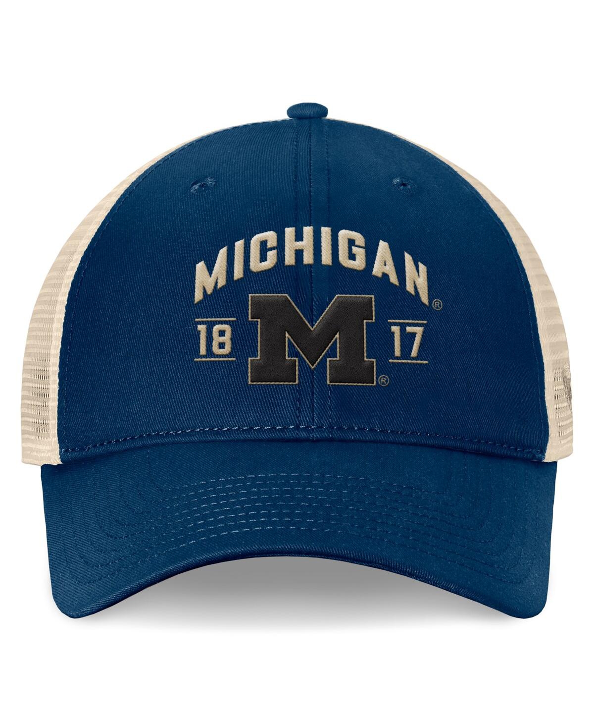 Top Of The World Men's Navy Michigan Wolverines Heritage Waylon Trucker Adjustable Hat In Navy,natural