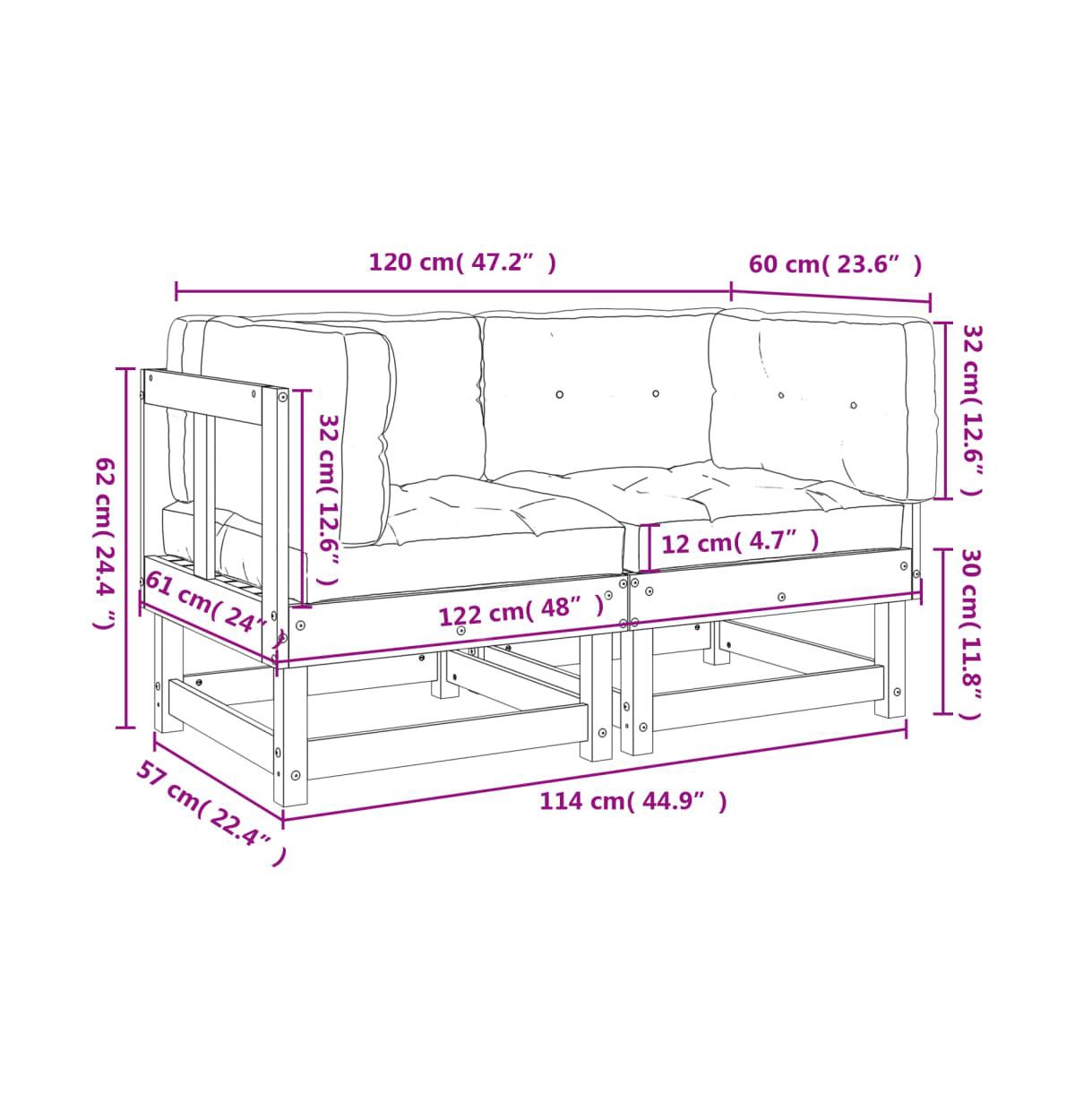 vidaXL Corner Sofas with Cushions 2 pcsSolid Wood Pine - White