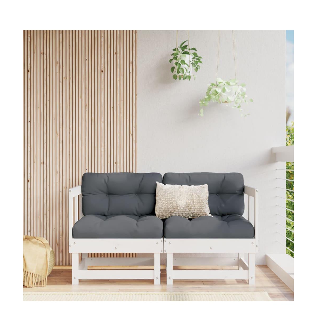 vidaXL Corner Sofas with Cushions 2 pcsSolid Wood Pine - White