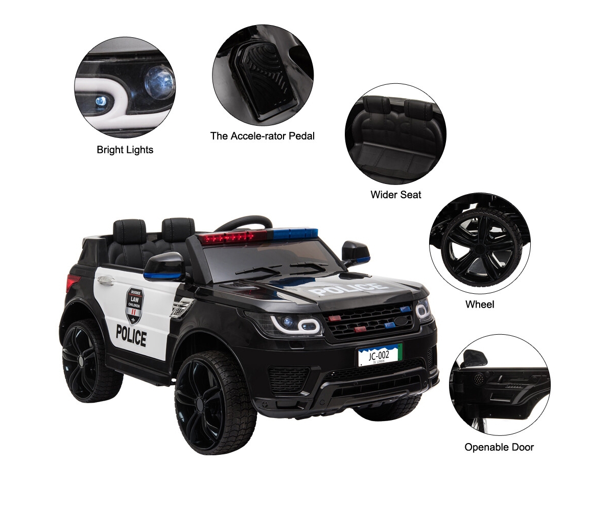 12V Kids Police Ride On Car Electric Cars 2.4G Remote Control, Led Flashing Light, Music & Horn.