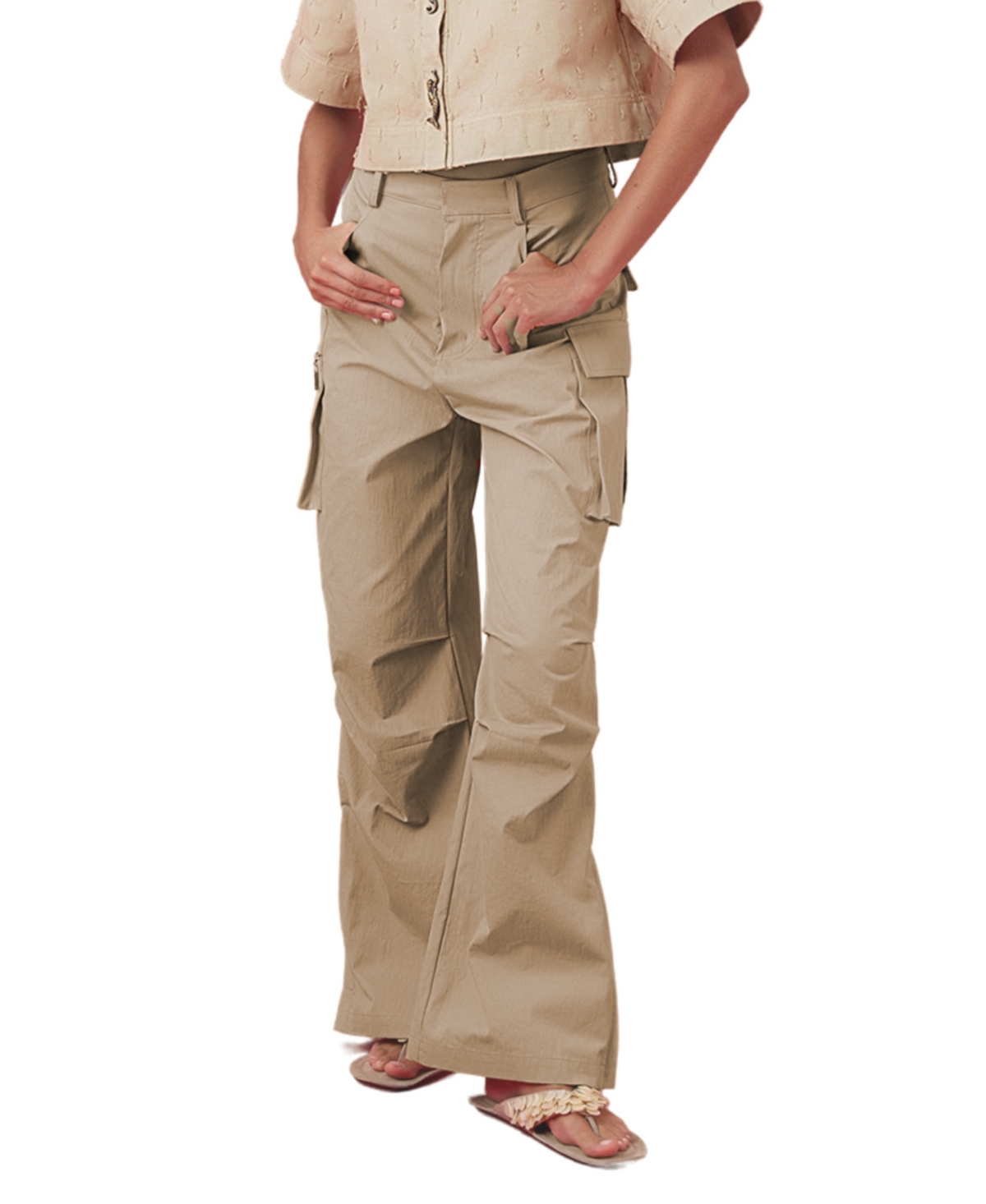 Women's Cargo Pants with Pockets - Dark beige