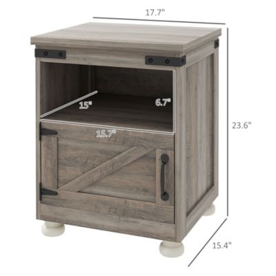 Farmhouse Side Table, End Table with Open Shelf and Cupboard,