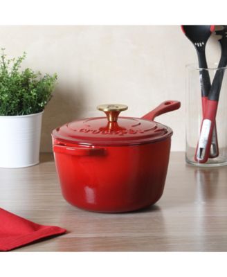 3 Qt Enamel Cast Iron Sauce Pan W/Lid - Gradient Red