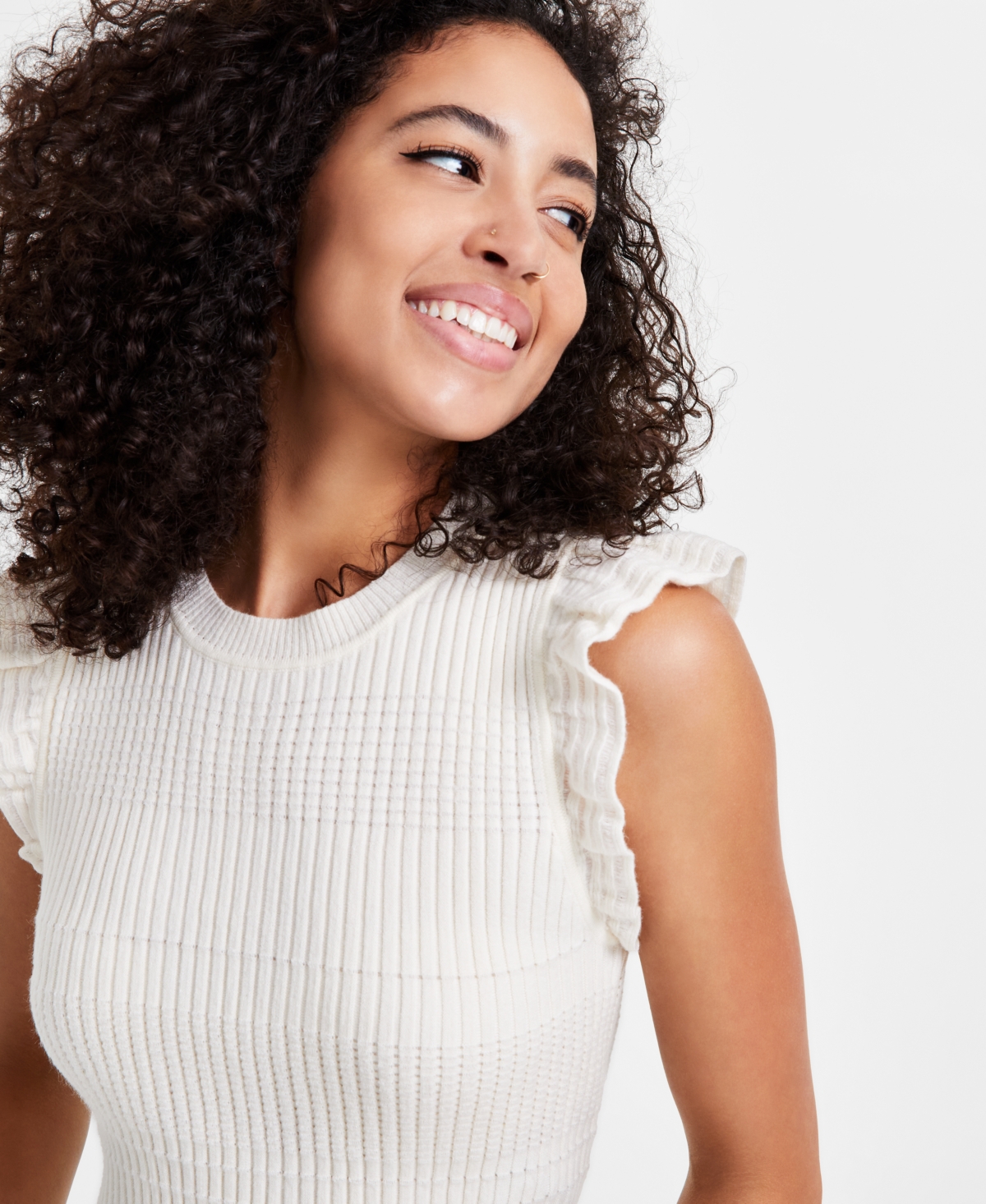 Lucy Paris Women's Minerva Ribbed Ruffle-Sleeve Top