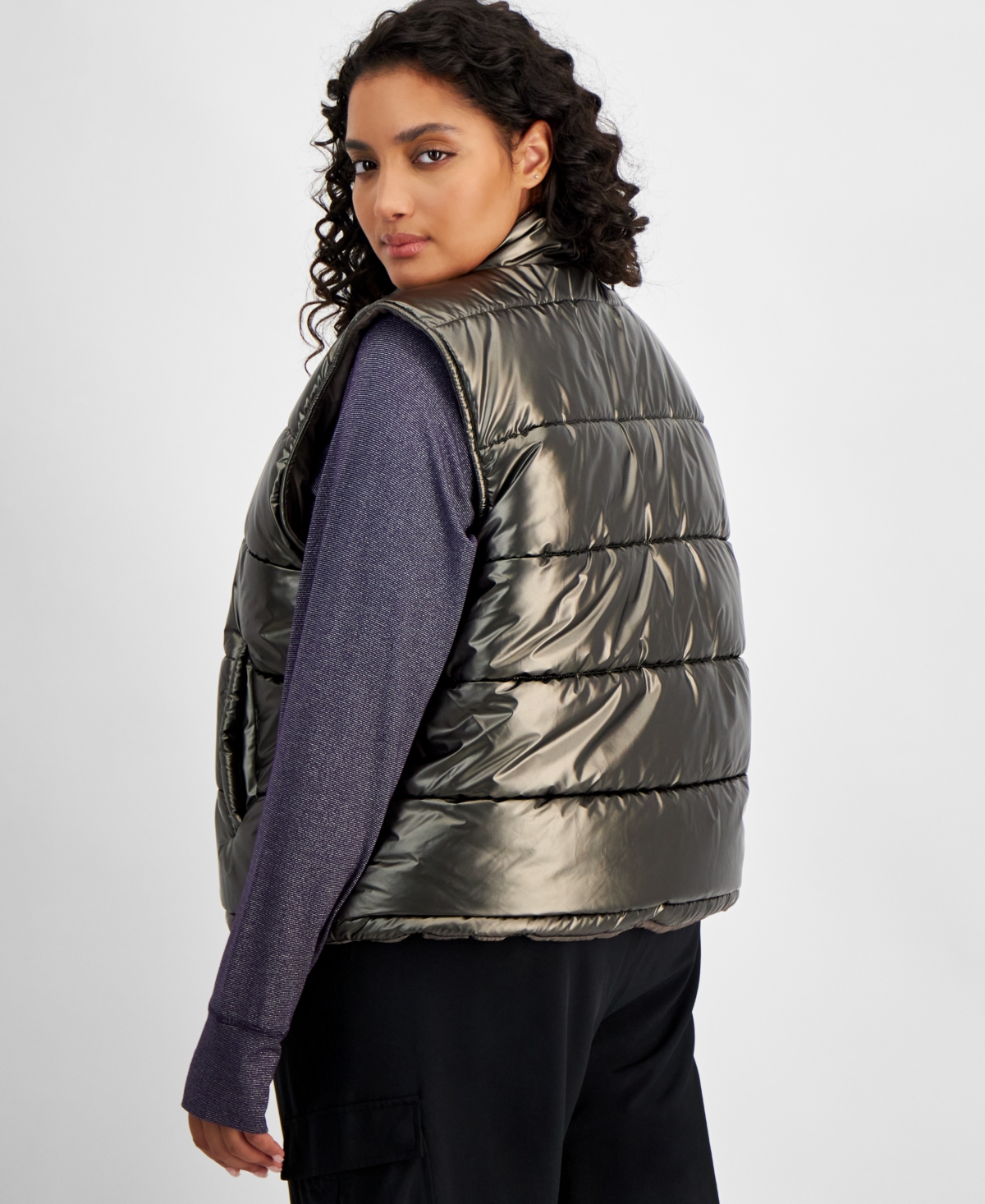 Id Ideology Plus Size Foil Puffer Vest, Created for Macy's