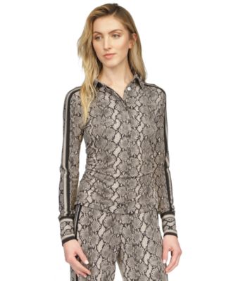 Michael Kors - Women's Snake-Print Striped-Sleeve Shirt
