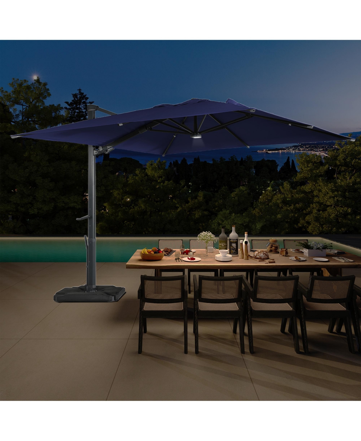 Boyel Living ft. 360 B0; Rotation Square Cantilever Patio Umbrella with Base and Led Light