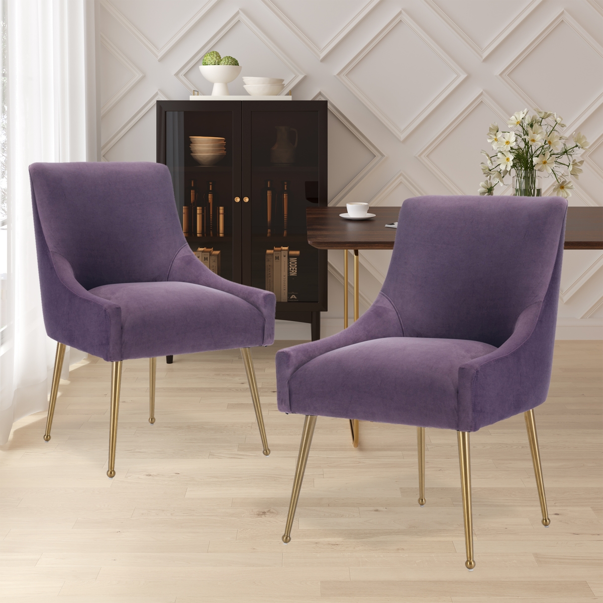 Boyel Living Velvet Dining Chair with Pulling Handle and Adjustable Foot Nails(Set of 2)