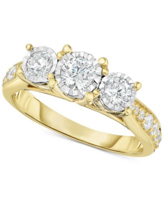 TruMiracle Diamond Three Stone Engagement Ring (1 ct. t.w.) in 14k White Gold - Yellow Gold