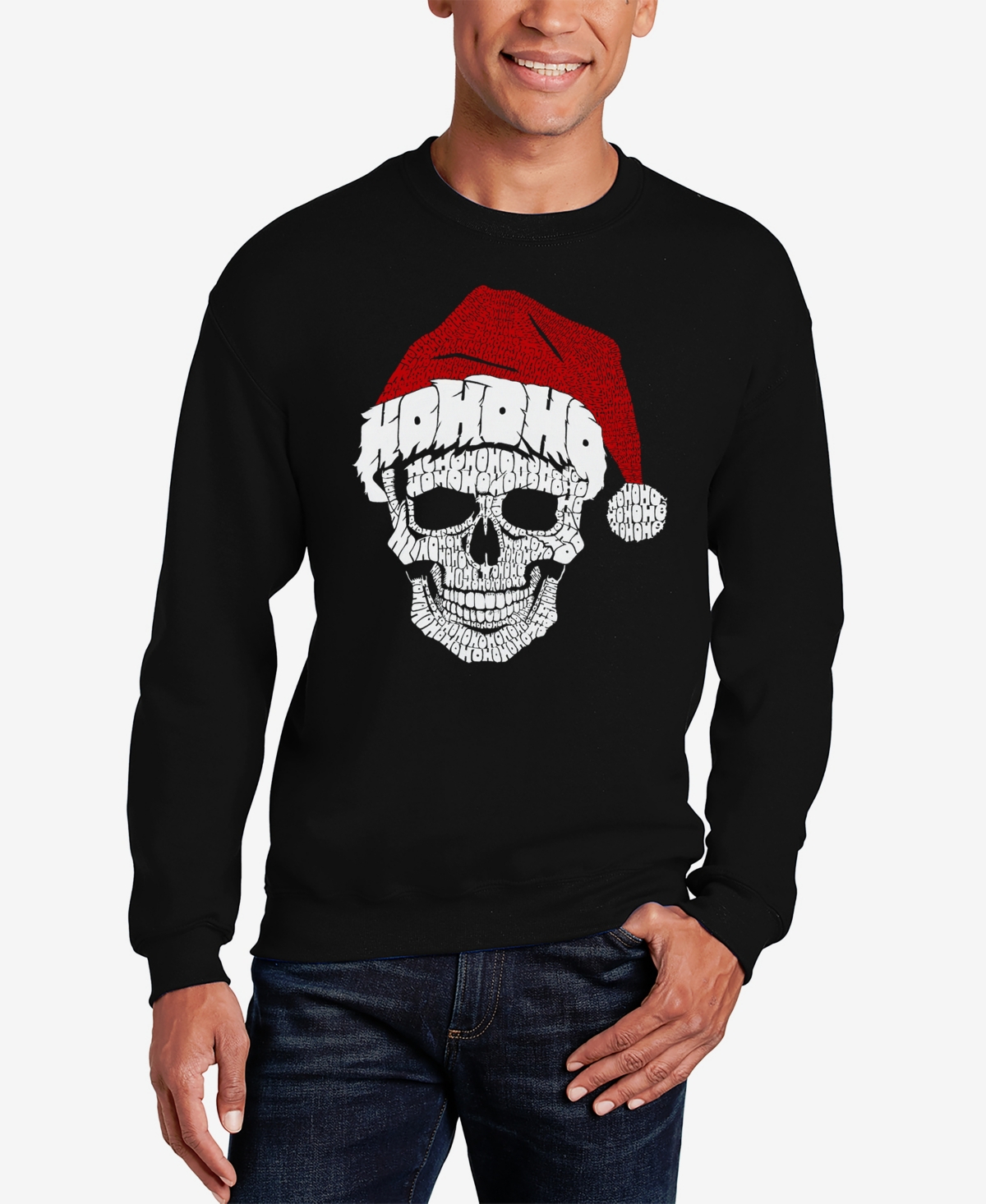 La Pop Art Men's Santa Skull Word Art Crewneck Sweatshirt In Black