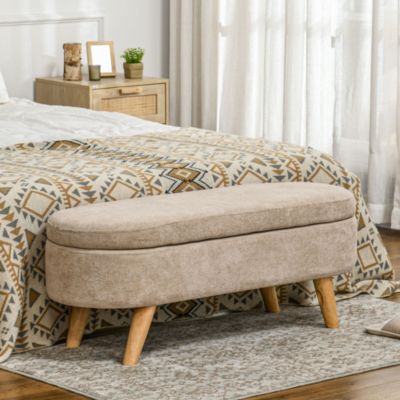 Storage Ottoman Bench, 43.3" Upholste End of Bed Bench,