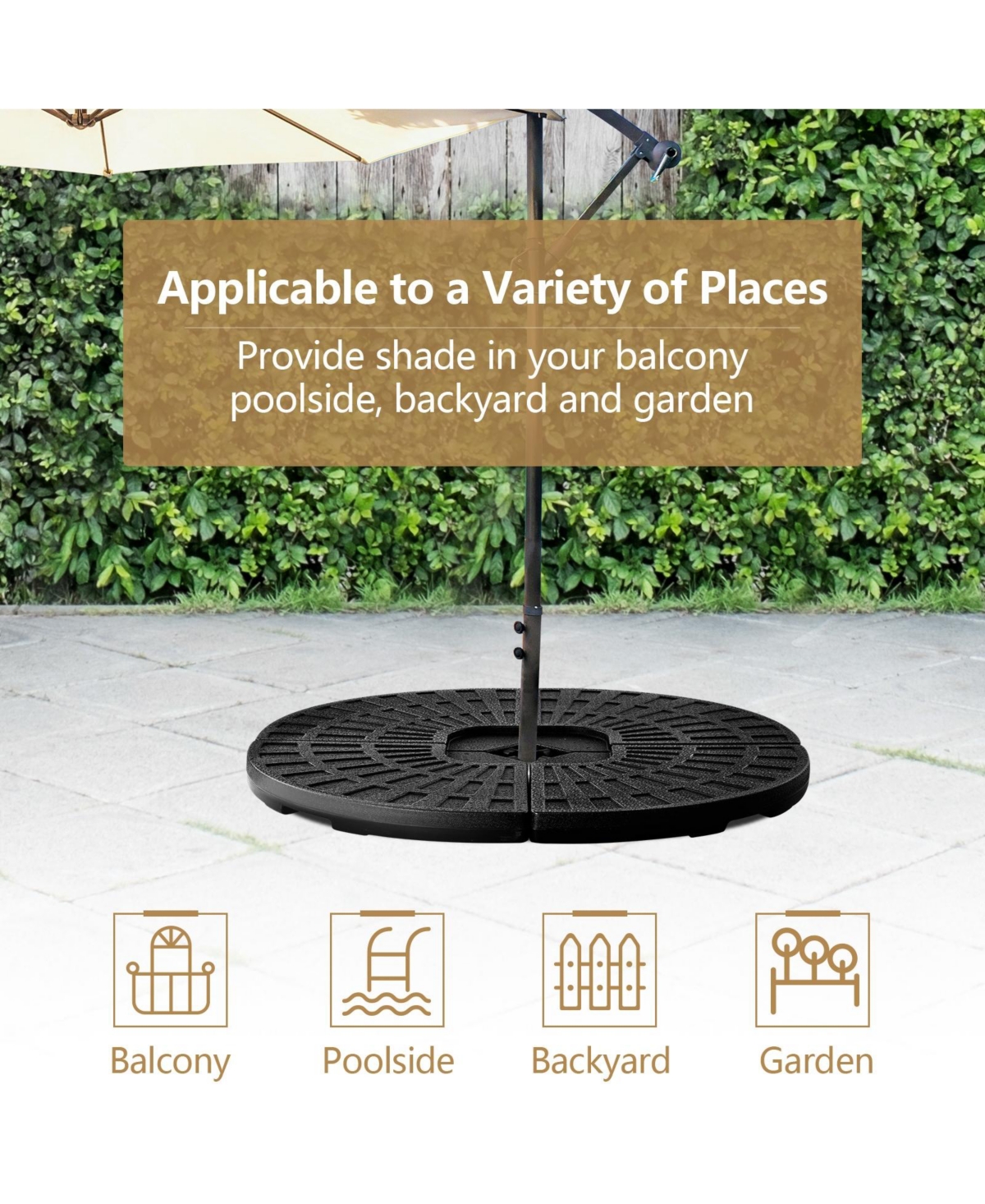 Givimo 4 Pieces Round Cantilever Umbrella Base with Carry Handles for Garden