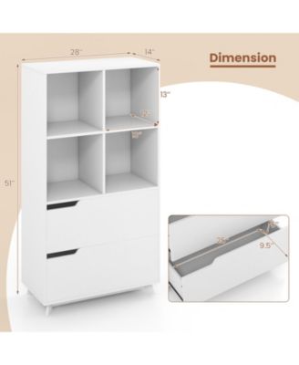 4-Tier Open Bookcase with 2 Drawers and 4 Storage Cubes-White