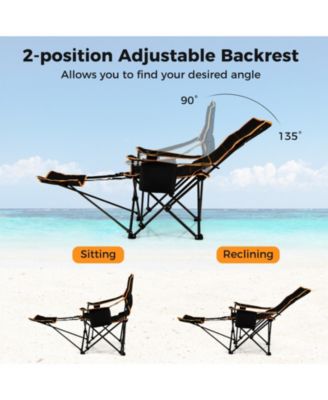 Folding Camping Chair with Footrest Camping Lounge Chair with Carry Bag-Black