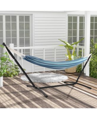 Portable Indoor Outdoor 2-Person Double Hammock Set with Stand and Carrying Cases-Blue
