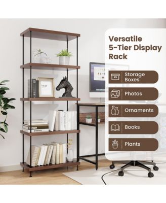 5-Tier Multipurpose Display Rack Freestanding Bookshelf w/ Metal Frame Walnut