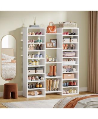 14-Tier Shoe Rack, Freestanding Shoe Shelf, White Wooden Shoe Storage Cabinet with 22 Open Cubbies, 46 Pairs Wide Entryway Shoe Organizer