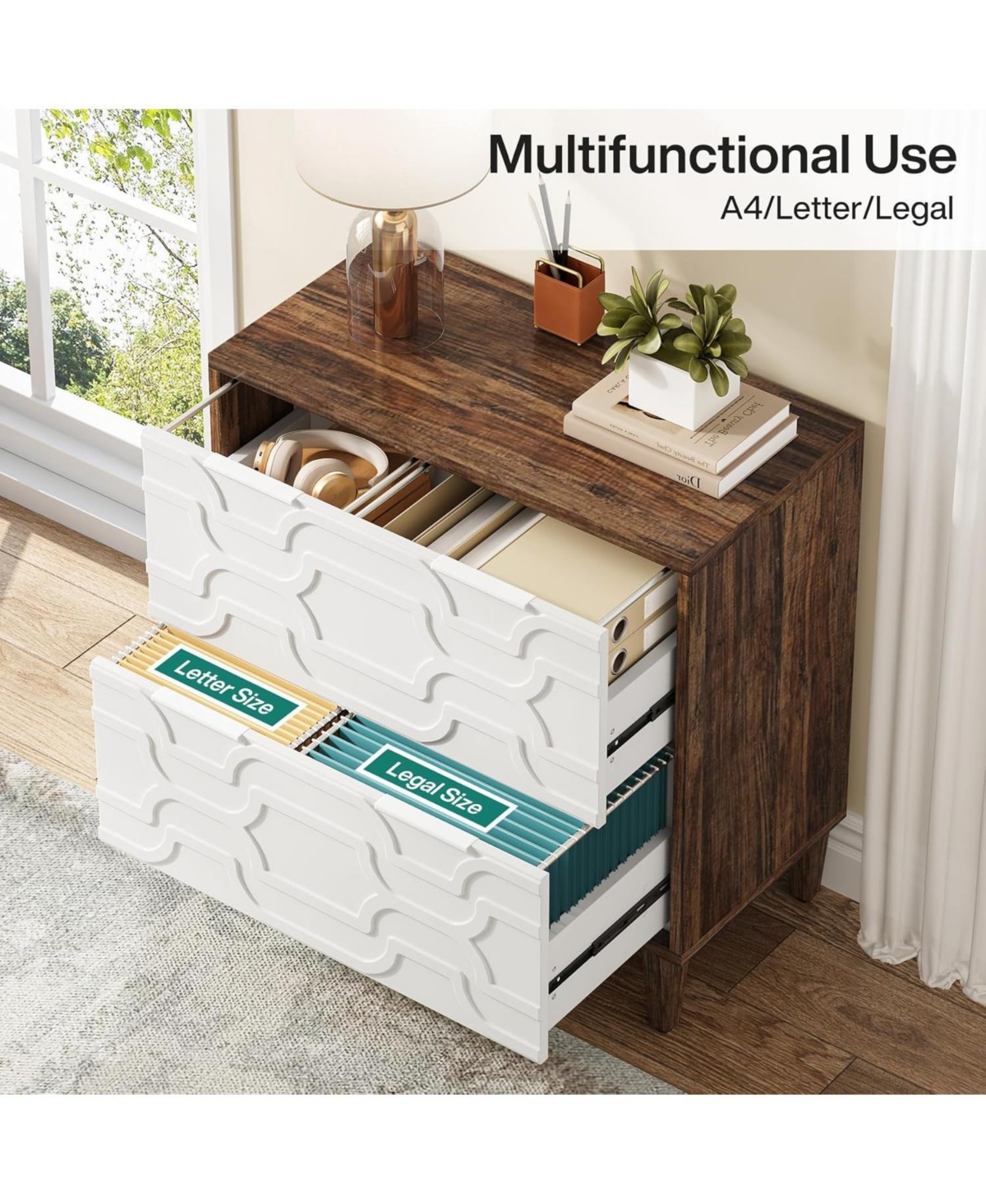 Tribesigns 2-Drawer File Cabinet, Lateral Filing Cabinet for A4/Letter/Legal Office Storage Cabinet, Printer Stand with Storage Drawer for Home