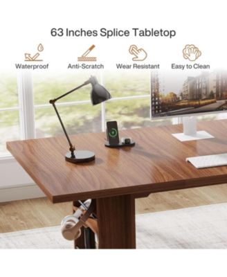 63 Inches Office Executive Desk, Home Office Desk Large Computer Writing Table with Storage, Wood Workstation Desk Small Conference Table