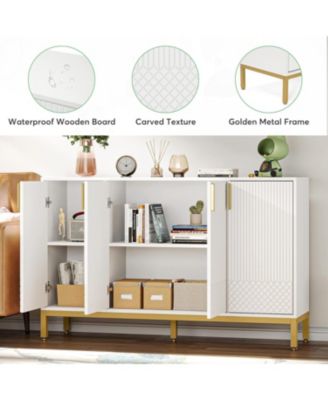 Modern Storage Cabinet, 59 Inch Console Cabinet Sideboard Buffet Cabinet with 4 Doors & Gold Metal Base, Entryway Cupboard Furniture for Living Room, Dining Room