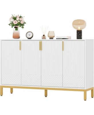 Modern Storage Cabinet, 59 Inch Console Cabinet Sideboard Buffet Cabinet with 4 Doors & Gold Metal Base, Entryway Cupboard Furniture for Living Room, Dining Room