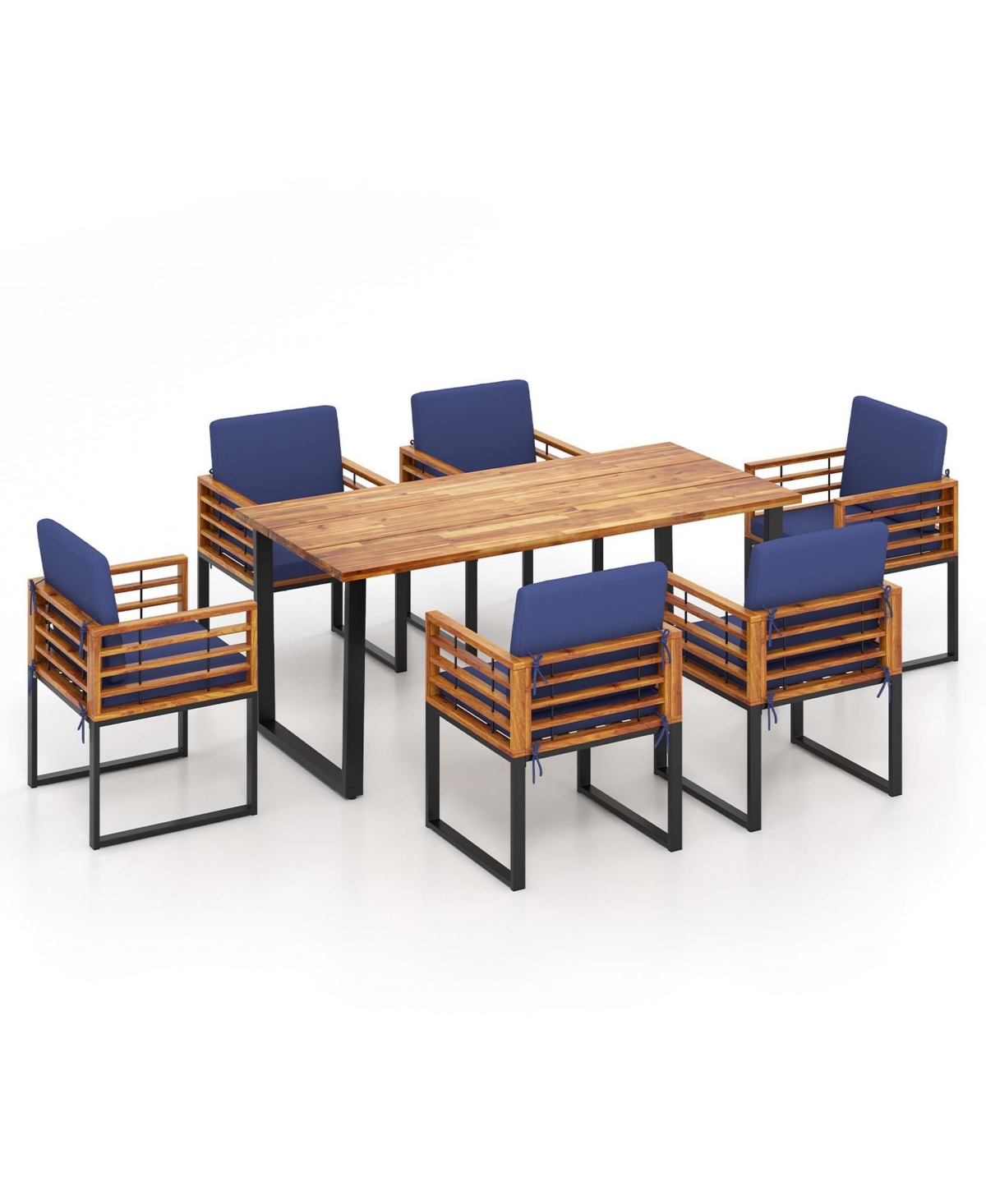 Costway 7pcs Patio Acacia Wood Dining Chair & Table Set Heavy-Duty Space-Saving Outdoor