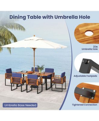 7pcs Patio Acacia Wood Dining Chair & Table Set Heavy-Duty Space-Saving Outdoor