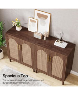 Set of 2 Rattan Sideboard Buffet Cabinet with Storage 59 Inch Accent Cabinet with Doors for Dining Room Living Room Kitchen