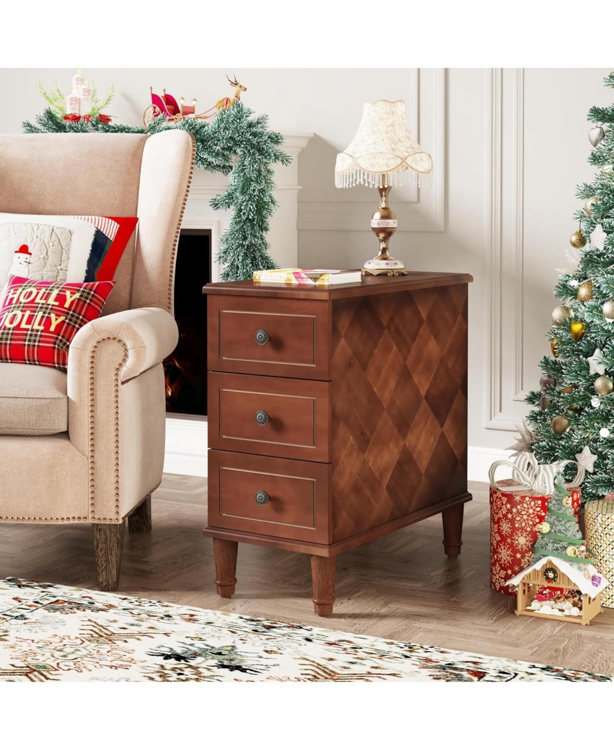 Tribesigns Solid Wood End Table, Fully Assembled Narrow Side Table with Drawers, Pre-Assembled Nightstand Slim Bedside Table for Spaces, Living