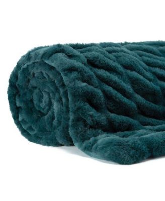 Premium Ruched Faux Fur & Mink Reversible Blanket, Throw