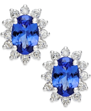 image of Tanzanite (7/8 ct. t.w.) and Diamond (1/2 ct. t.w.) Stud Earrings in 14k White Gold