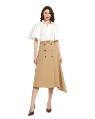 Women's Stretch Cotton Flare Ruffle Sleeve Button Up Top