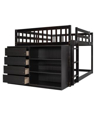  Full-over-Full Bunk Bed with 4 Storage Drawers and 3 Shelves