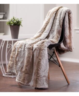 Premium Faux Fur Ombre Throw Blanket - Super Soft, Lightweight Minky Blanket with Fuzzy Sherpa Side - 50" x 65” - Gray