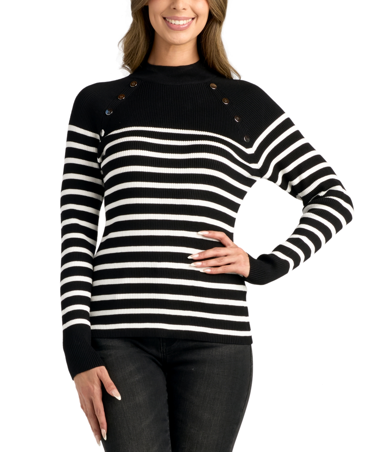 Juniors' Mock-Neck Long-Sleeve Rib-Knit Sweater - Color 7