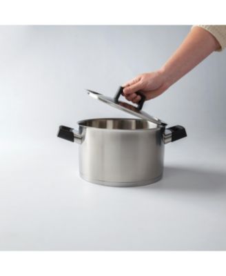 Ron 10" 18/10 Stainless Steel Covered Stockpot 6.8Qt., Black Handles