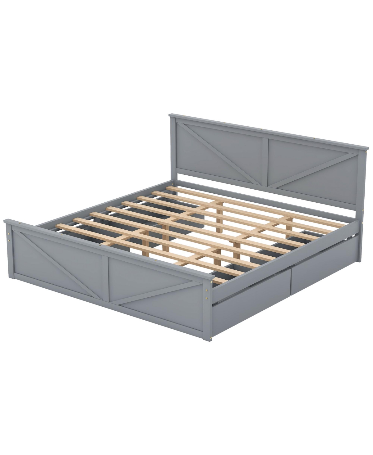Streamdale Furniture King Size Wooden Platform Bed with Four Storage Drawers and Support Legs,- Gray