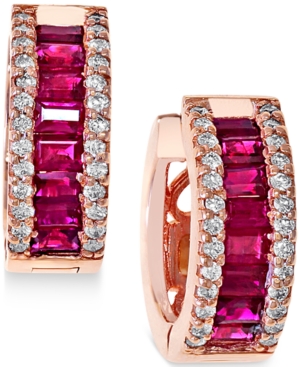 image of Effy Ruby (1-1/2 ct. t.w.) and Diamond (3/8 ct. t.w.) Earrings in 14k Rose Gold