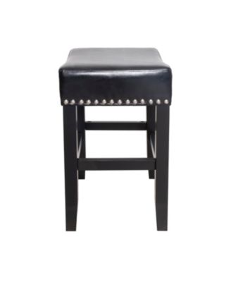 26" Backless Leather Counter Stools, 2-Pcs Set, Black