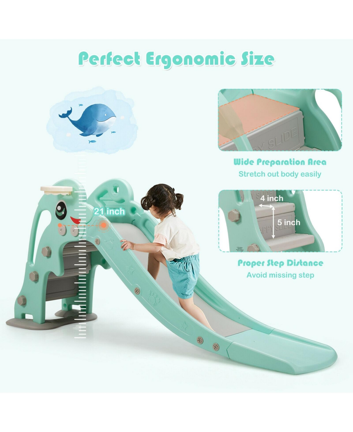 Sugift 3-in-1 Kids Climber Slide Play Set with Basketball Hoop and Ball