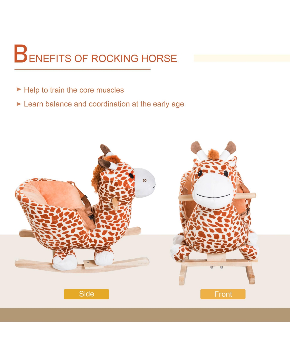 Streamdale Furniture Kids Plush Rocking Horse Giraffe Style Themed Ride-On Chair Toy With Sound- Brown