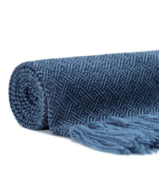 Mini Maze Acrylic Throw Blanket with Tassels Soft, Lightweight & Cozy Woven Design for Bed, Sofa, or Couch in Royal Blue (50x65").